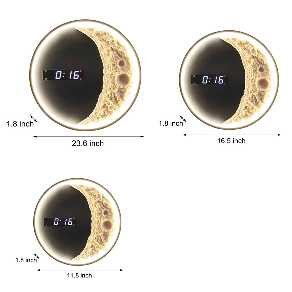 Modern Moon LED Wall Light with Digital Clock and Astronaut Decor Dimmable 3 Color Sconce