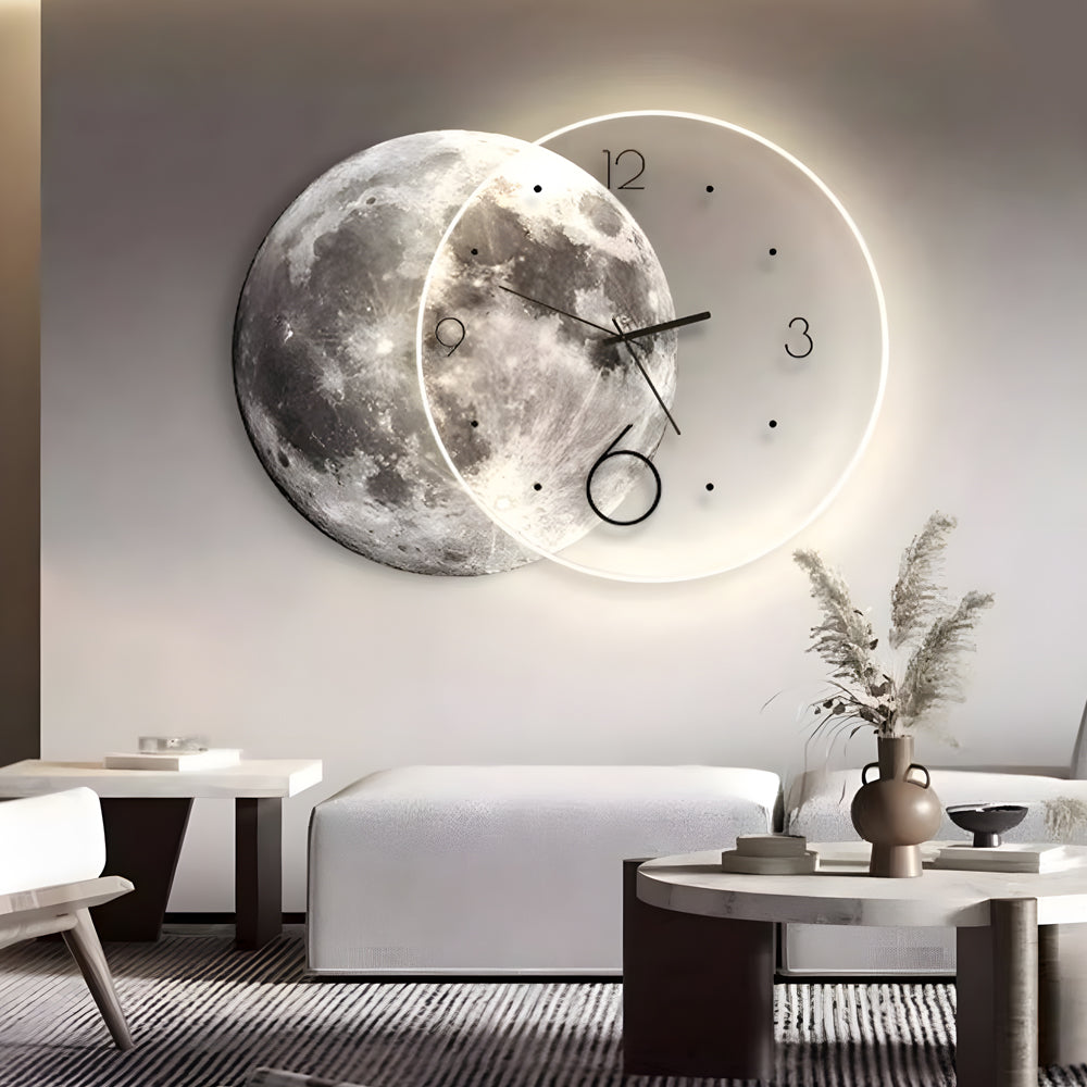 Modern Moon Lunar LED Wall Clock and Decorative Wall Painting Lamp with Remote Control and USB Power Supply