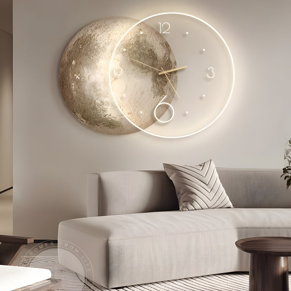 Modern Moon Lunar LED Wall Clock and Decorative Wall Painting Lamp with Remote Control and USB Power Supply
