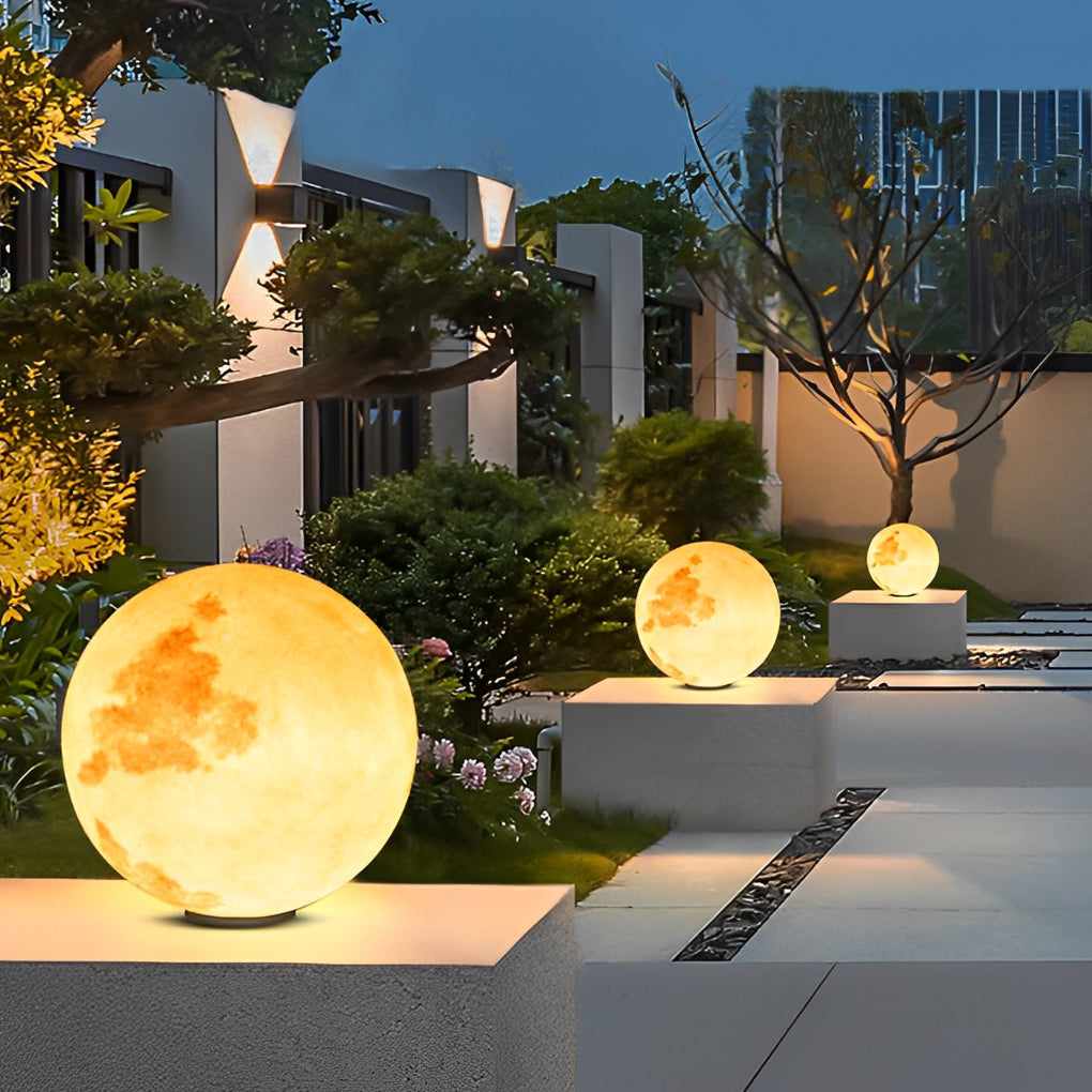 Modern Moon Outdoor Pier Mount Pillar Light Globe Sphere Solar Powered Path Lamp