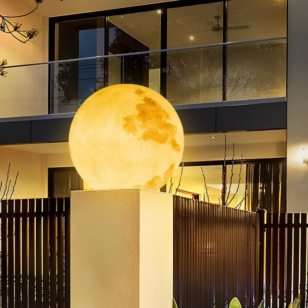 Modern Moon Outdoor Pier Mount Pillar Light Globe Sphere Solar Powered Path Lamp