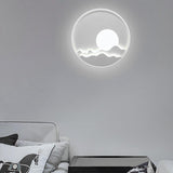 Modern Moon Patterned Circular LED Wall Sconce with Integrated Dimmable Lighting 16 Inch