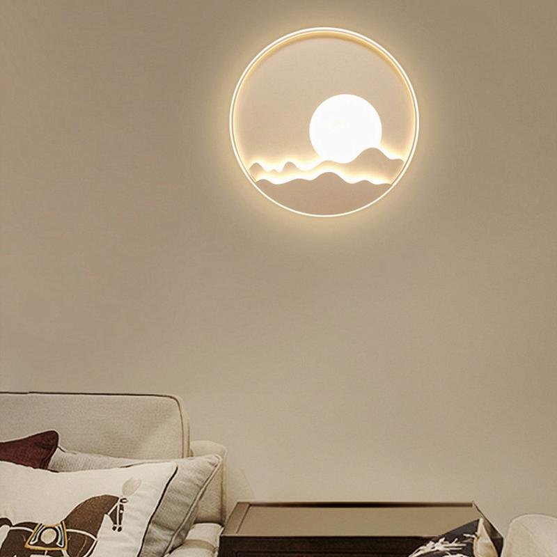 Modern Moon Patterned Circular LED Wall Sconce with Integrated Dimmable Lighting 16 Inch