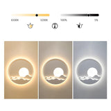 Modern Moon Patterned Circular LED Wall Sconce with Integrated Dimmable Lighting 16 Inch