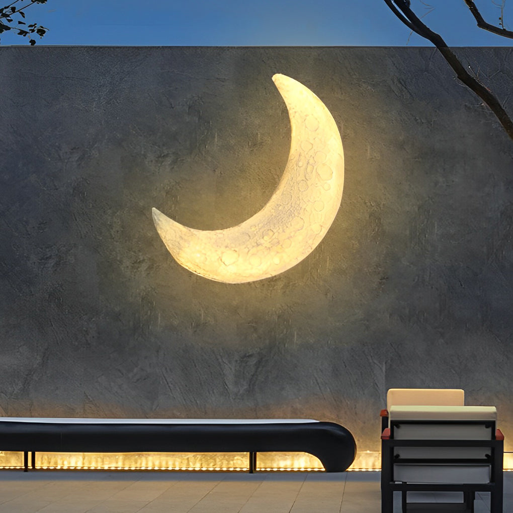 Modern Moon Shaped Outdoor Wall Sconce Waterproof Resin LED Light for Garden and Yard