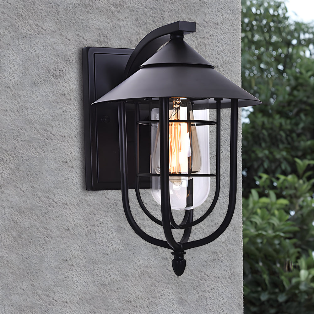 Modern Motion Sensor Outdoor Wall Sconce Iron and Glass Waterproof Retro Exterior Light for Porch