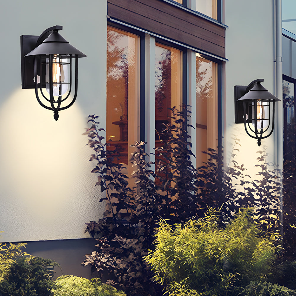 Modern Motion Sensor Outdoor Wall Sconce Iron and Glass Waterproof Retro Exterior Light for Porch