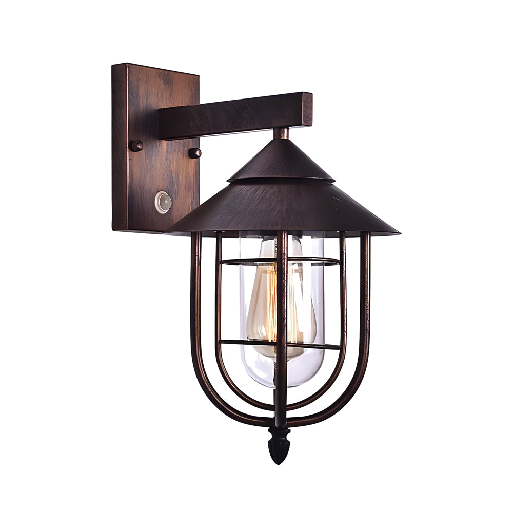 Modern Motion Sensor Outdoor Wall Sconce Iron and Glass Waterproof Retro Exterior Light for Porch