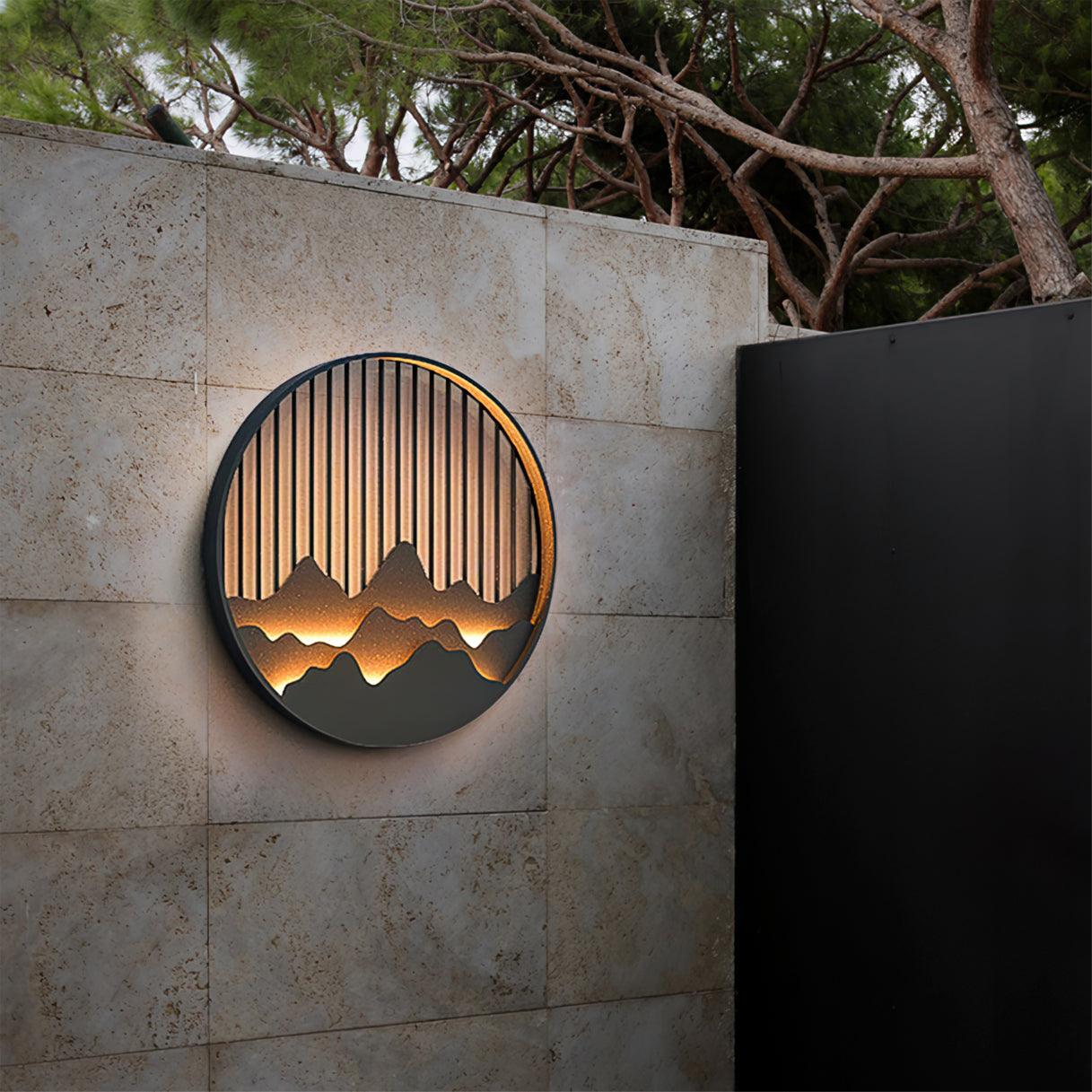 Modern Mountain Design Circular Outdoor Wall Sconce Waterproof IP65 LED Exterior Light for Garden and Villa Black