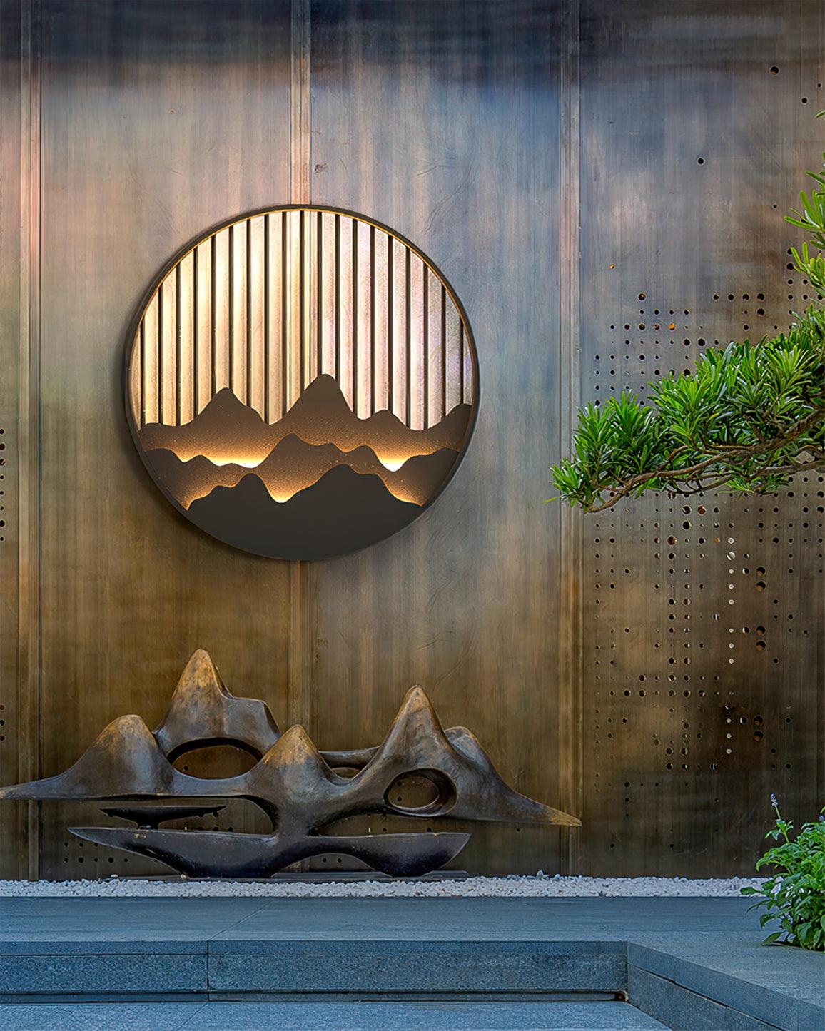 Modern Mountain Design Circular Outdoor Wall Sconce Waterproof IP65 LED Exterior Light for Garden and Villa Black