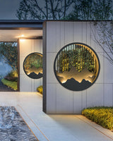 Modern Mountain Design Circular Outdoor Wall Sconce Waterproof IP65 LED Exterior Light for Garden and Villa Black