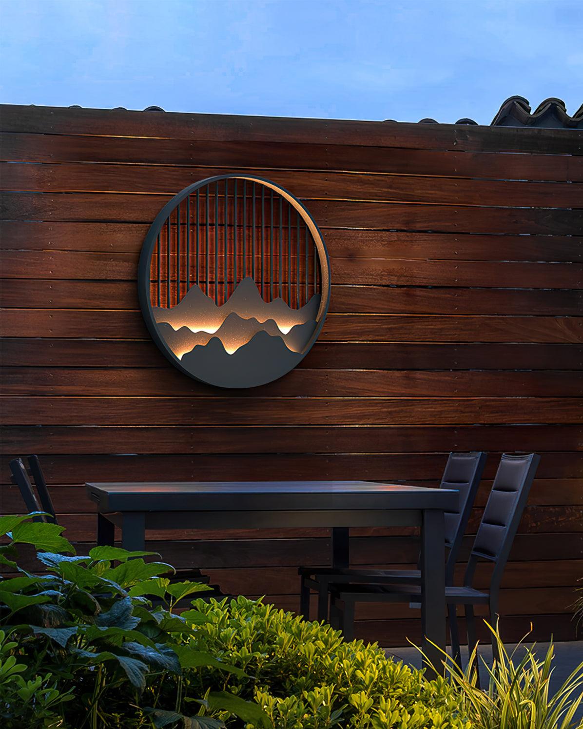 Modern Mountain Design Circular Outdoor Wall Sconce Waterproof IP65 LED Exterior Light for Garden and Villa Black