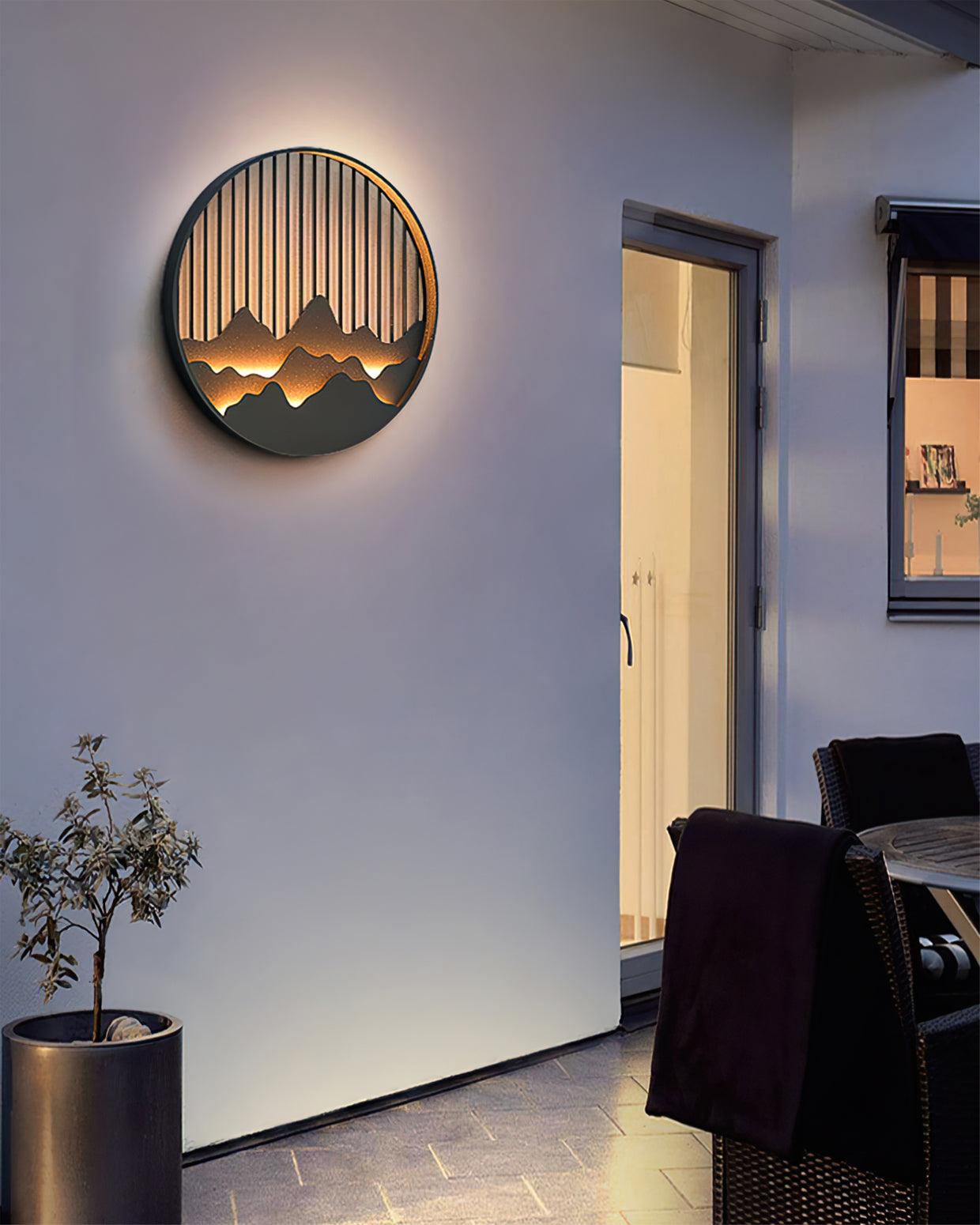 Modern Mountain Design Circular Outdoor Wall Sconce Waterproof IP65 LED Exterior Light for Garden and Villa Black