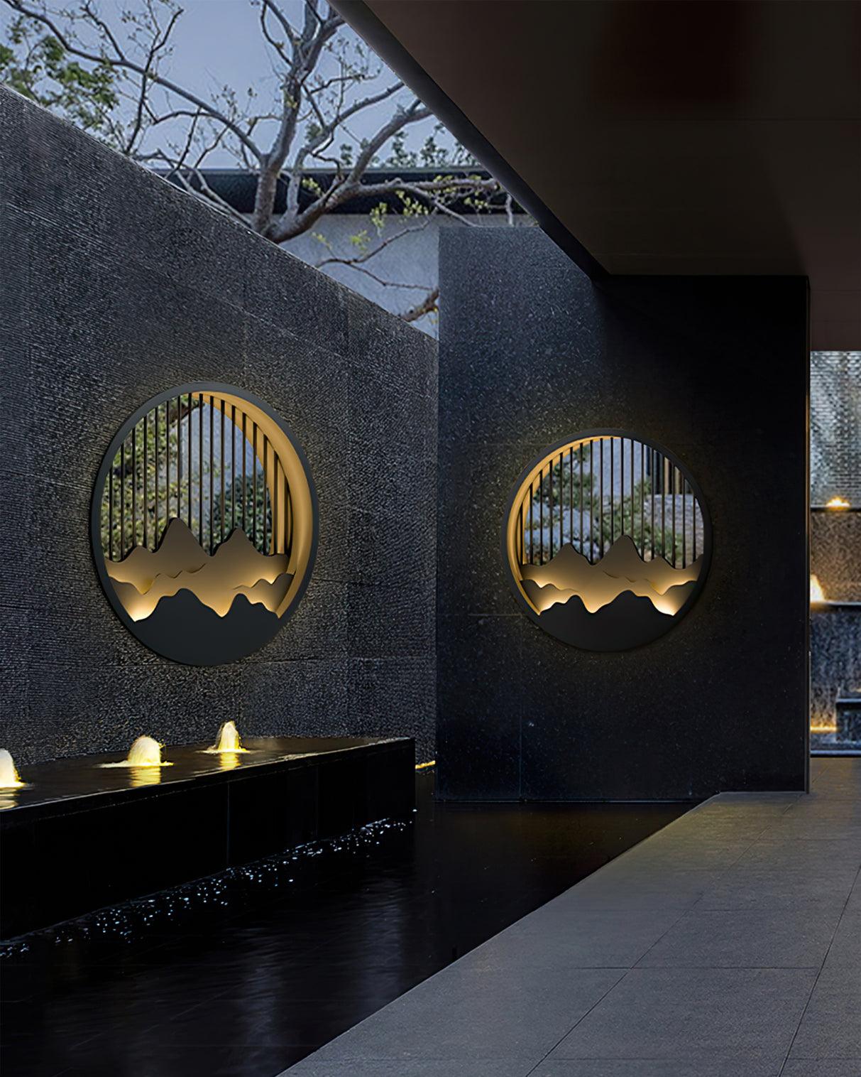 Modern Mountain Design Circular Outdoor Wall Sconce Waterproof IP65 LED Exterior Light for Garden and Villa Black