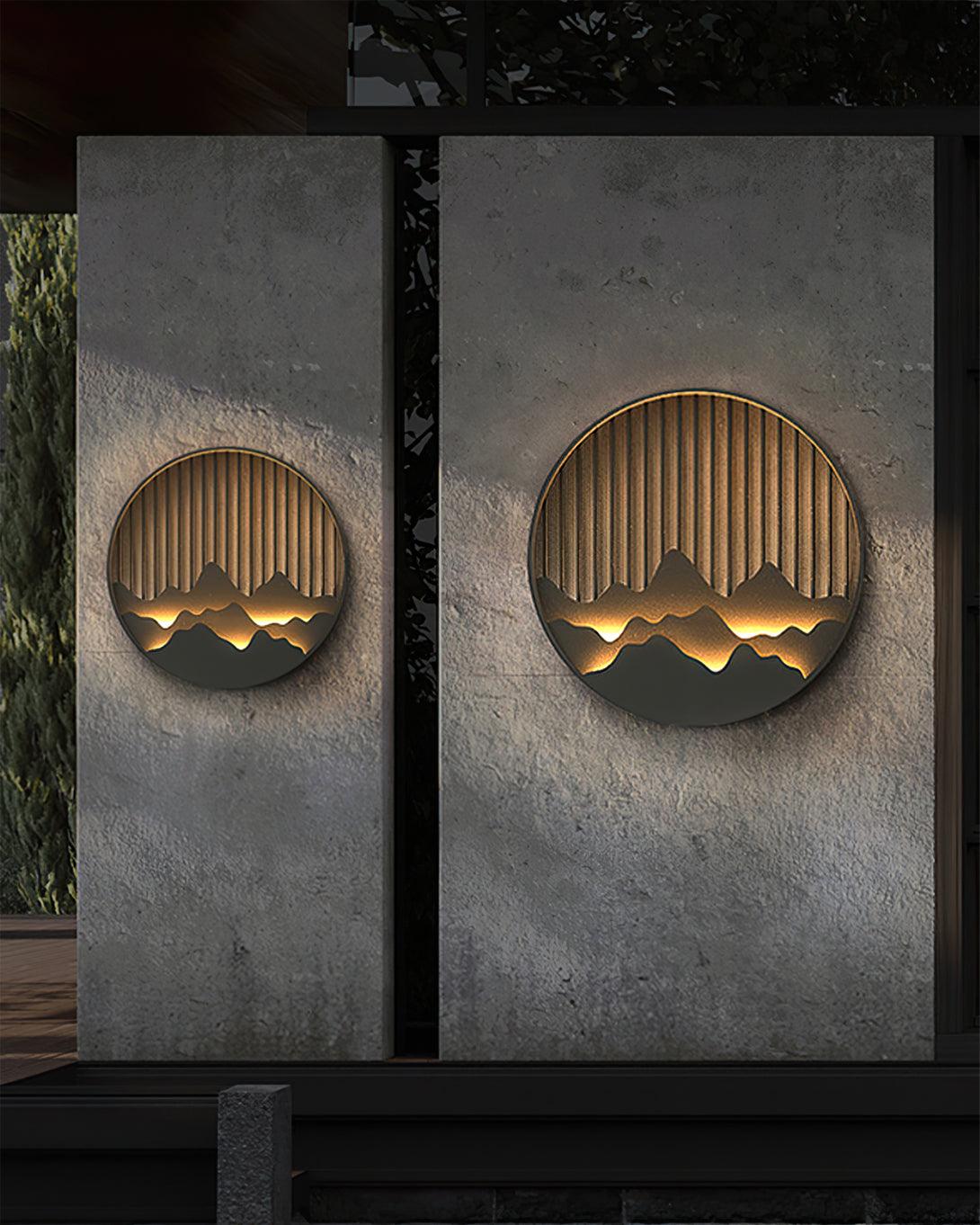 Modern Mountain Design Circular Outdoor Wall Sconce Waterproof IP65 LED Exterior Light for Garden and Villa Black