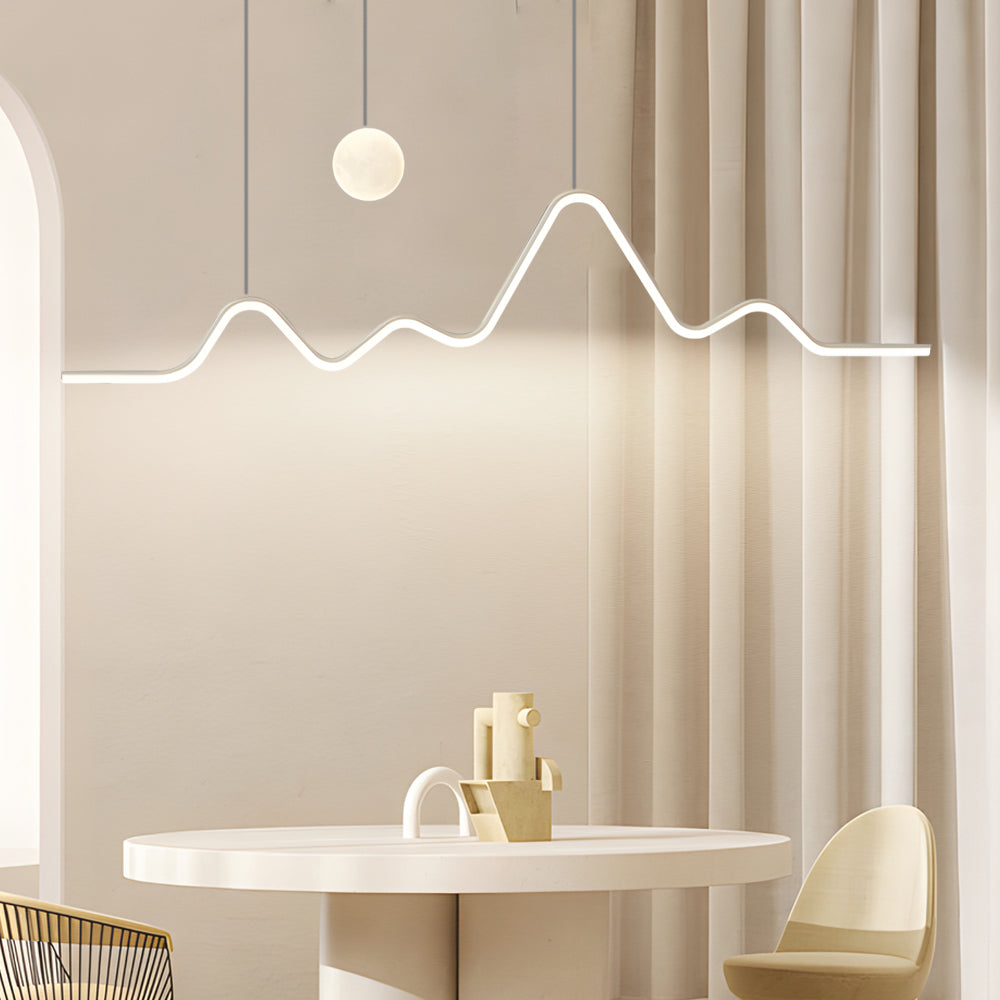 Modern Mountain Moon LED Linear Pendant Light for Dining Room with 3 Step Dimming