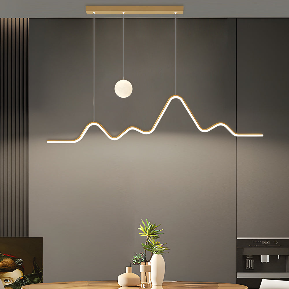 Modern Mountain Moon LED Linear Pendant Light for Dining Room with 3 Step Dimming