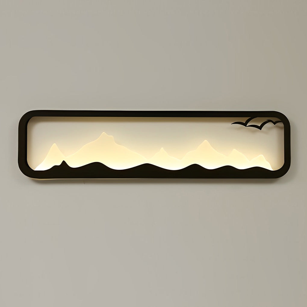 Modern Mountain Scenery LED Outdoor Wall Sconce Waterproof Black Rectangular Garden Yard Lighting