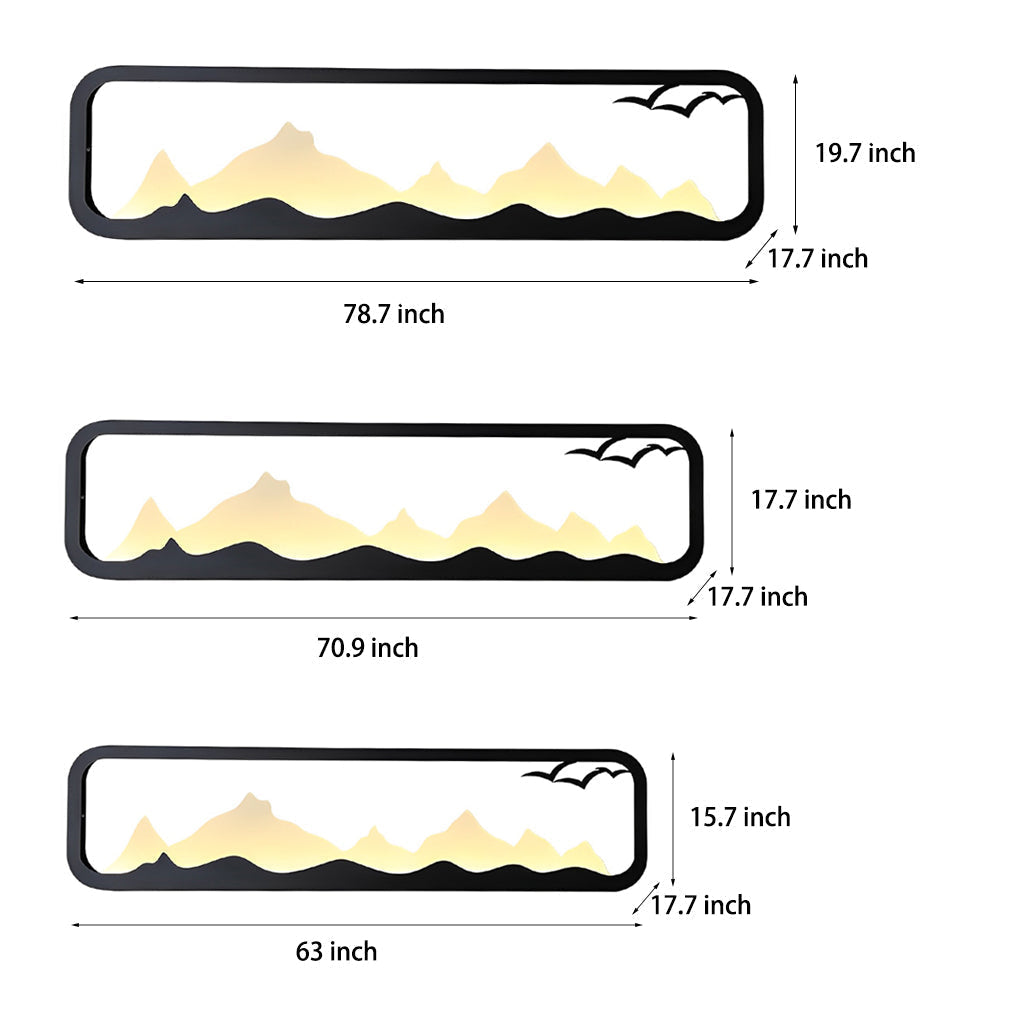 Modern Mountain Scenery LED Outdoor Wall Sconce Waterproof Black Rectangular Garden Yard Lighting