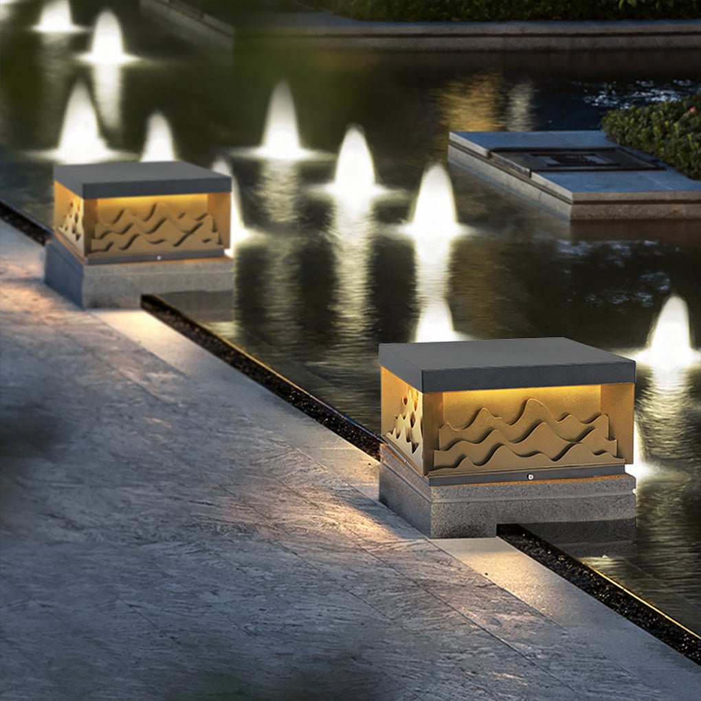 Modern Mountain Shape Outdoor Post Light IP65 Waterproof Garden Landscape Pillar Lamp LED Warm White