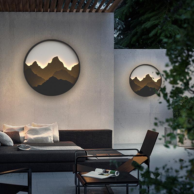 Modern Mountain View LED Outdoor Wall Sconce Waterproof Round Garden Porch Lighting