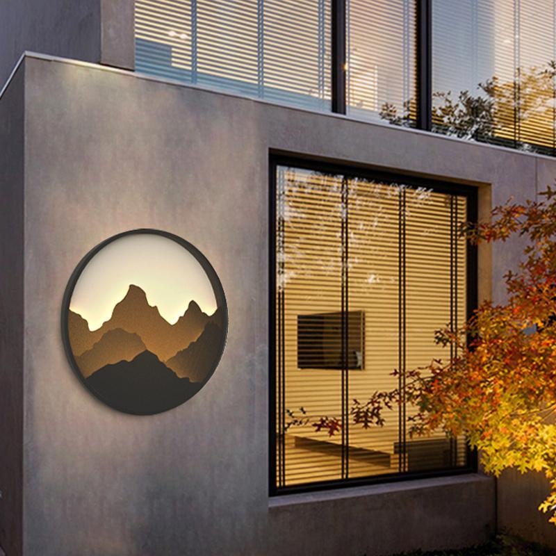 Modern Mountain View LED Outdoor Wall Sconce Waterproof Round Garden Porch Lighting