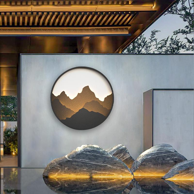 Modern Mountain View LED Outdoor Wall Sconce Waterproof Round Garden Porch Lighting