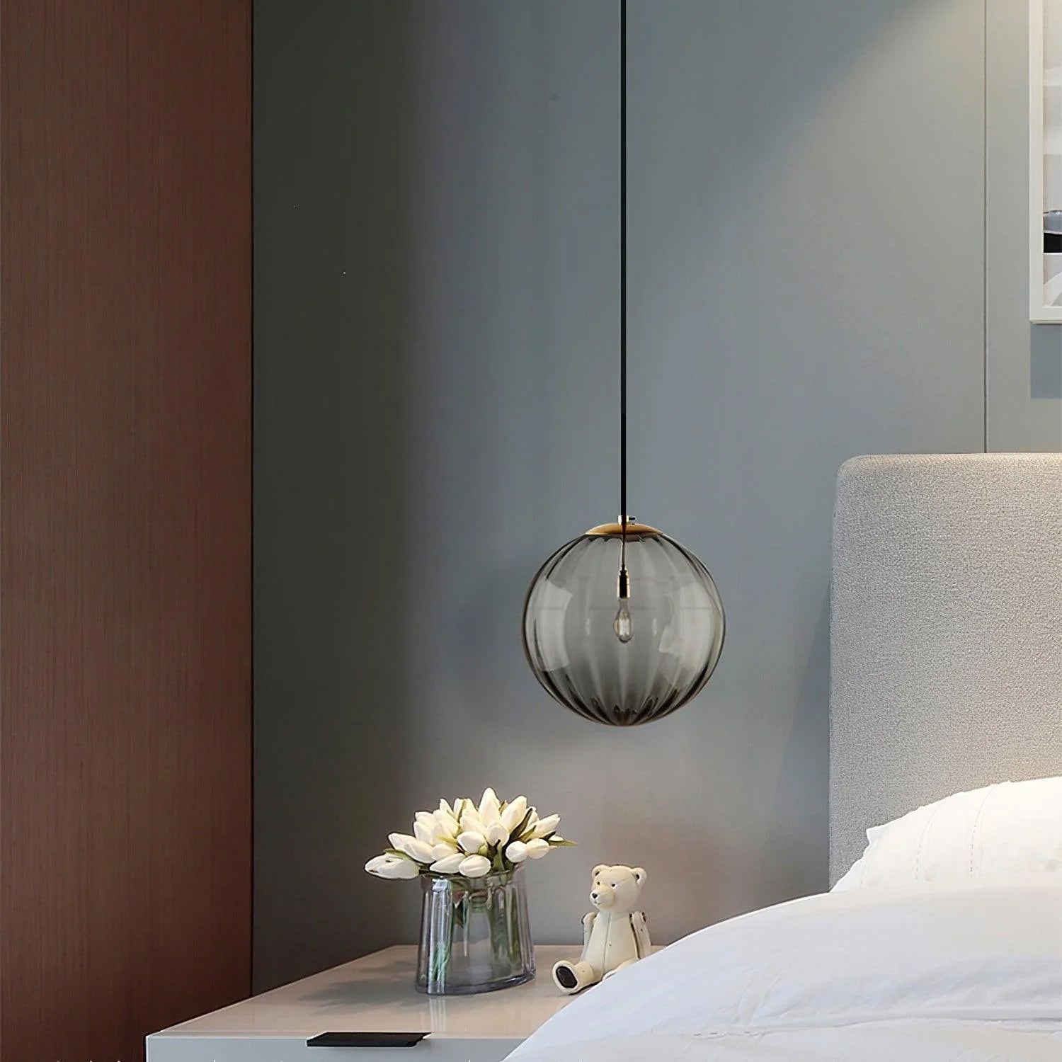 Modern Mouth Blown Glass Globe Pendant Light with Adjustable Metal Stalk for Indoor Ceilings