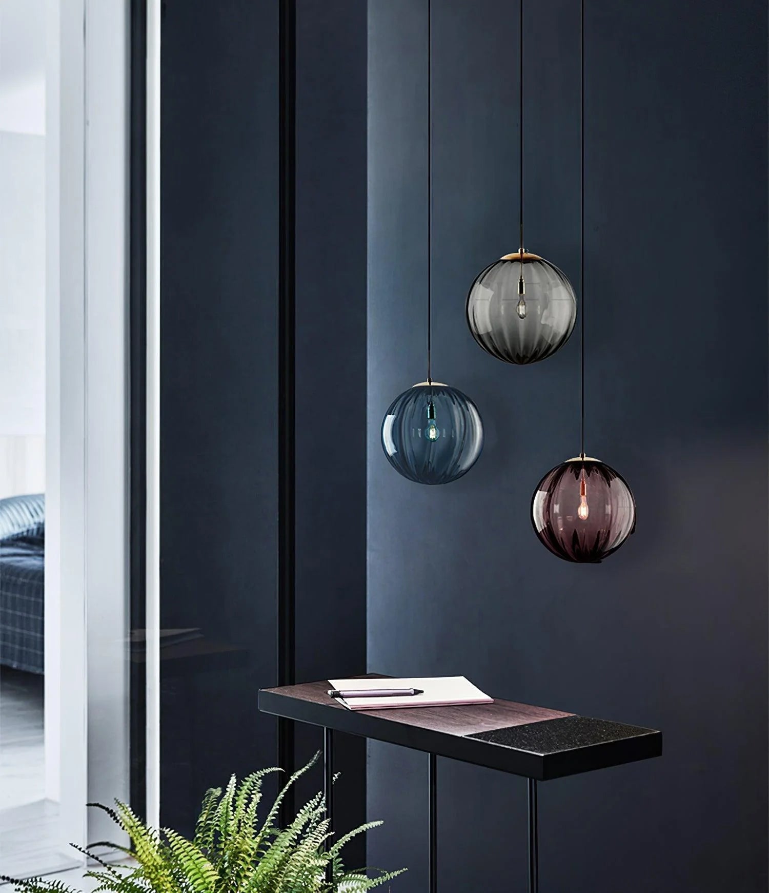 Modern Mouth Blown Glass Globe Pendant Light with Adjustable Metal Stalk for Indoor Ceilings