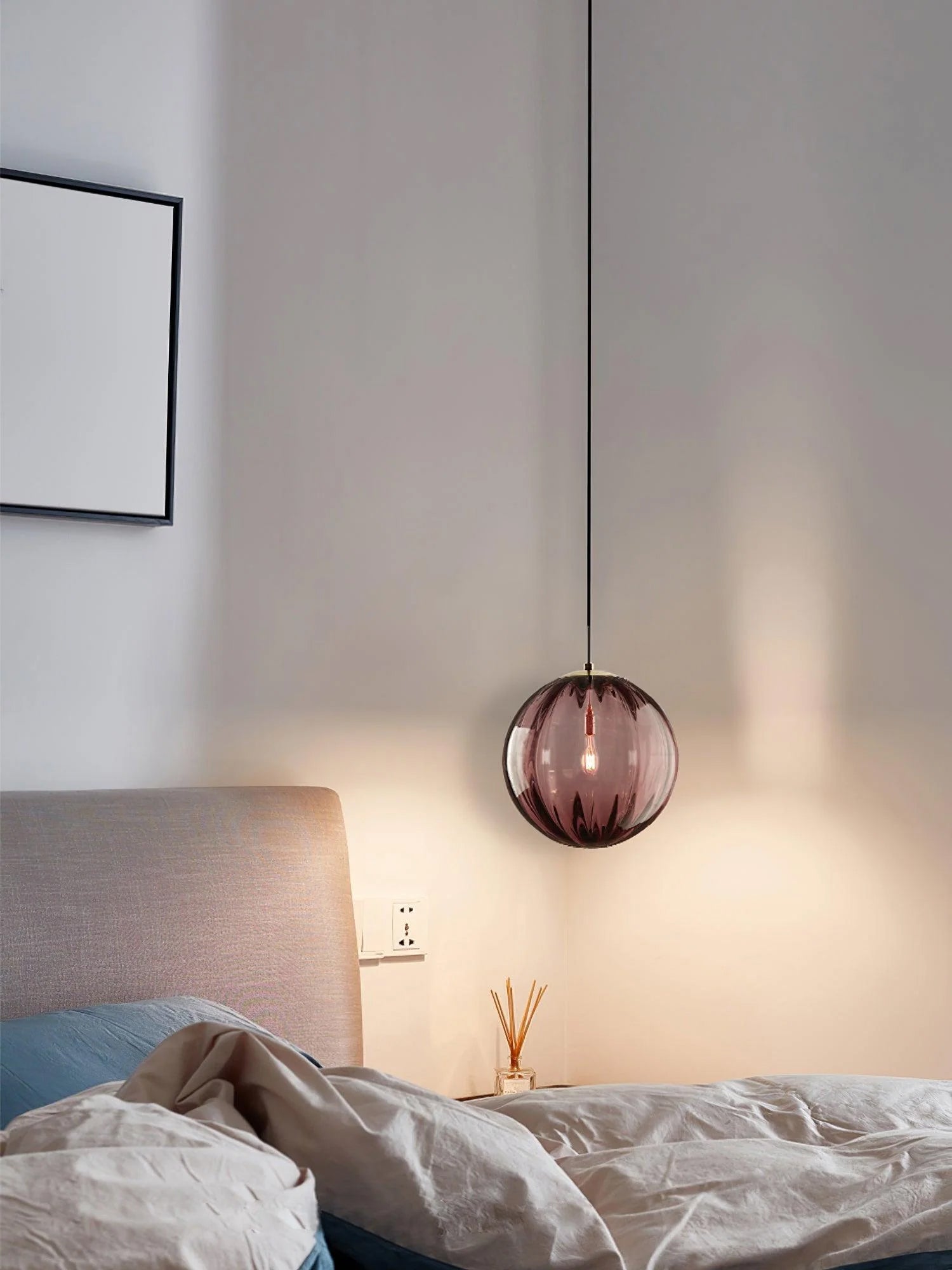 Modern Mouth Blown Glass Globe Pendant Light with Adjustable Metal Stalk for Indoor Ceilings