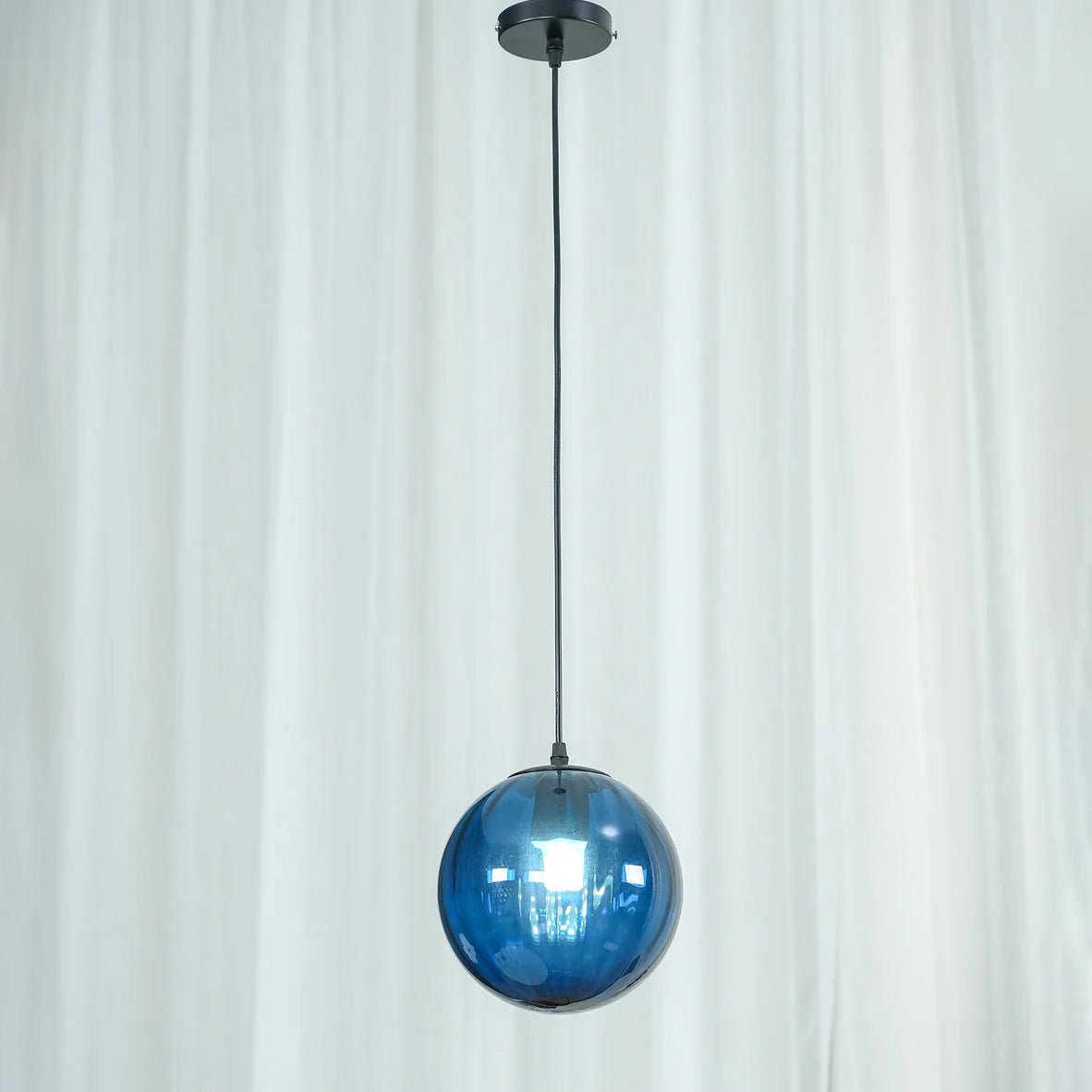 Modern Mouth Blown Glass Globe Pendant Light with Adjustable Metal Stalk for Indoor Ceilings