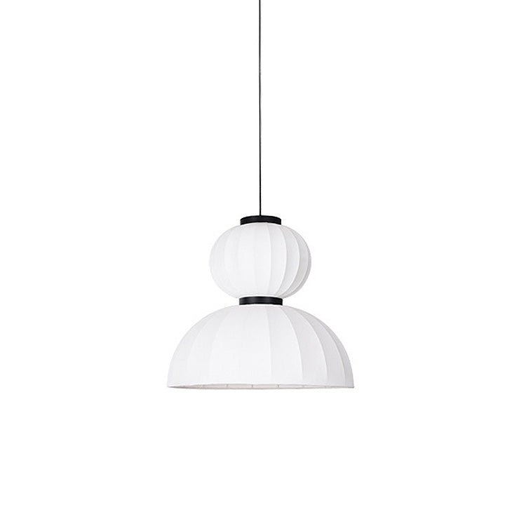 Modern Mulberry Silk Lantern Pendant Light White Fabric Chandelier with Oak Wood Ring