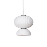 Modern Mulberry Silk Lantern Pendant Light White Fabric Chandelier with Oak Wood Ring