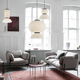 Modern Mulberry Silk Lantern Pendant Light White Fabric Chandelier with Oak Wood Ring