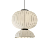 Modern Mulberry Silk Lantern Pendant Light White Fabric Chandelier with Oak Wood Ring