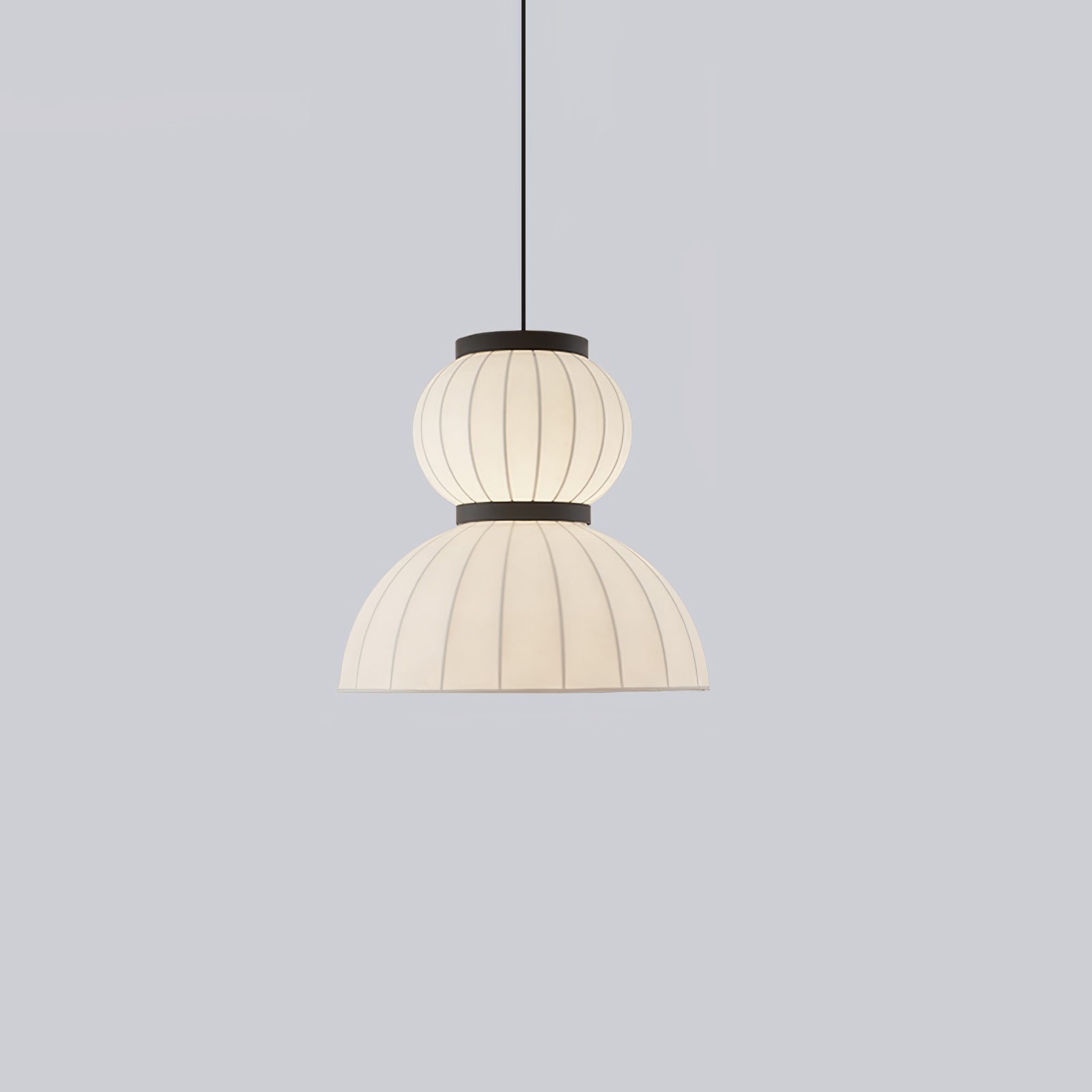 Modern Mulberry Silk Lantern Pendant Light White Fabric Chandelier with Oak Wood Ring