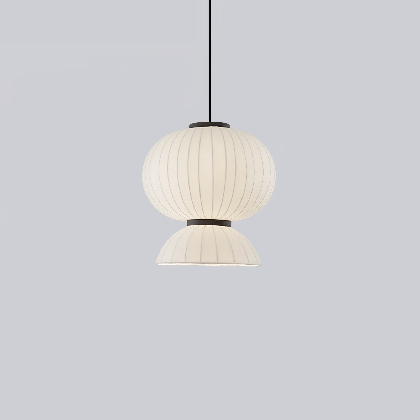 Modern Mulberry Silk Lantern Pendant Light White Fabric Chandelier with Oak Wood Ring