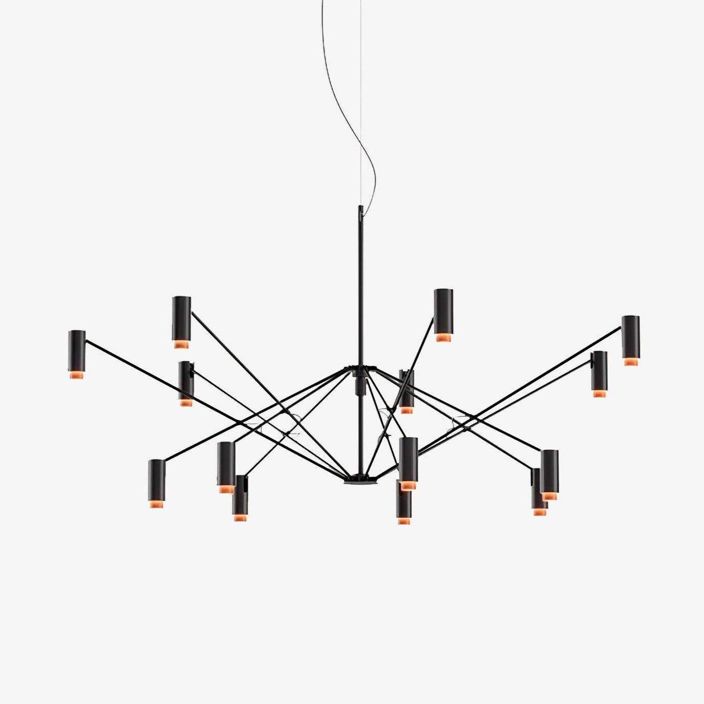 Modern Multi Head LED Pendant Light Adjustable Industrial Black and Red Chandelier