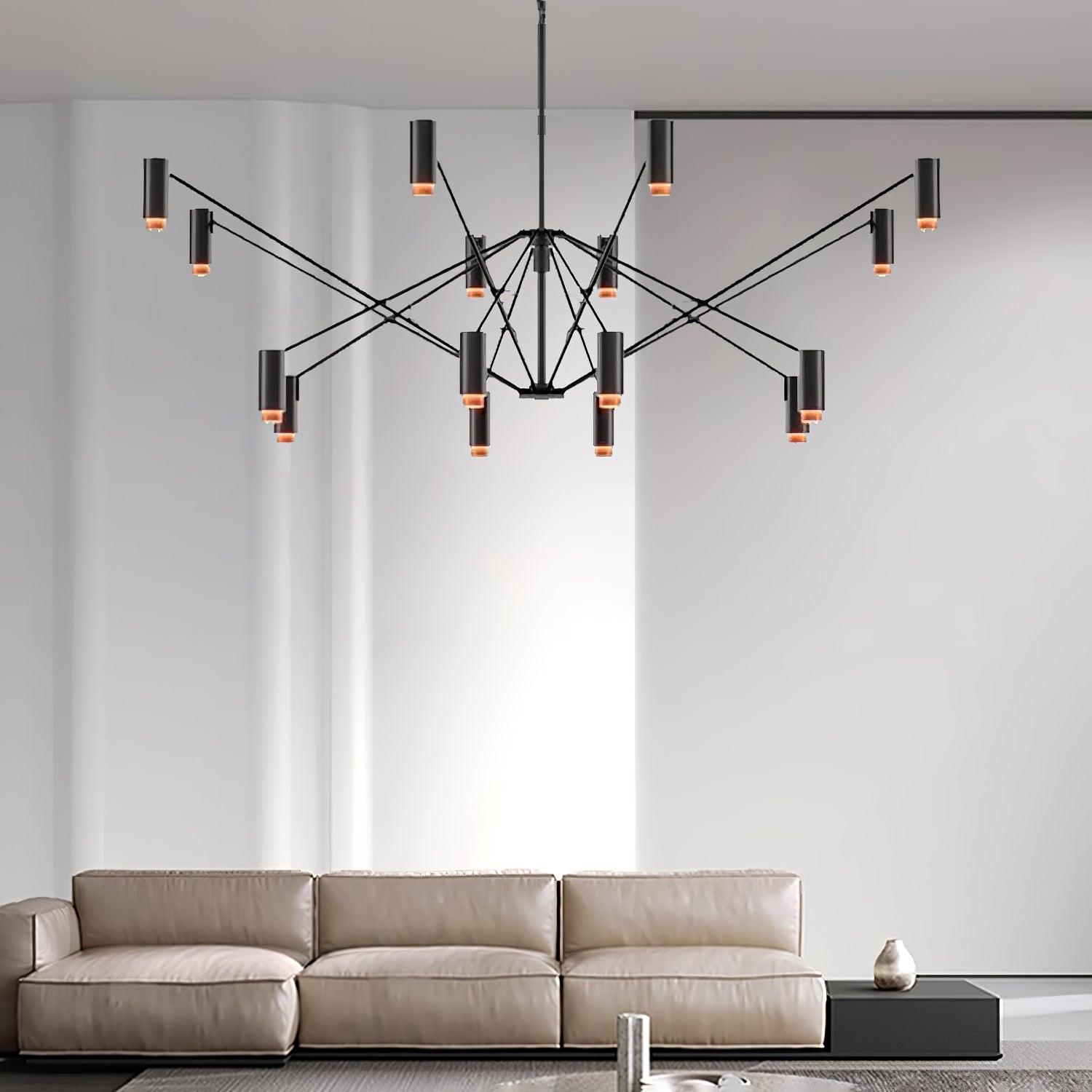 Modern Multi Head LED Pendant Light Adjustable Industrial Black and Red Chandelier
