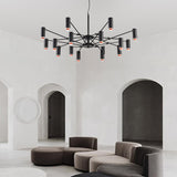 Modern Multi Head LED Pendant Light Adjustable Industrial Black and Red Chandelier