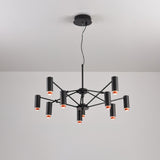 Modern Multi Head LED Pendant Light Adjustable Industrial Black and Red Chandelier