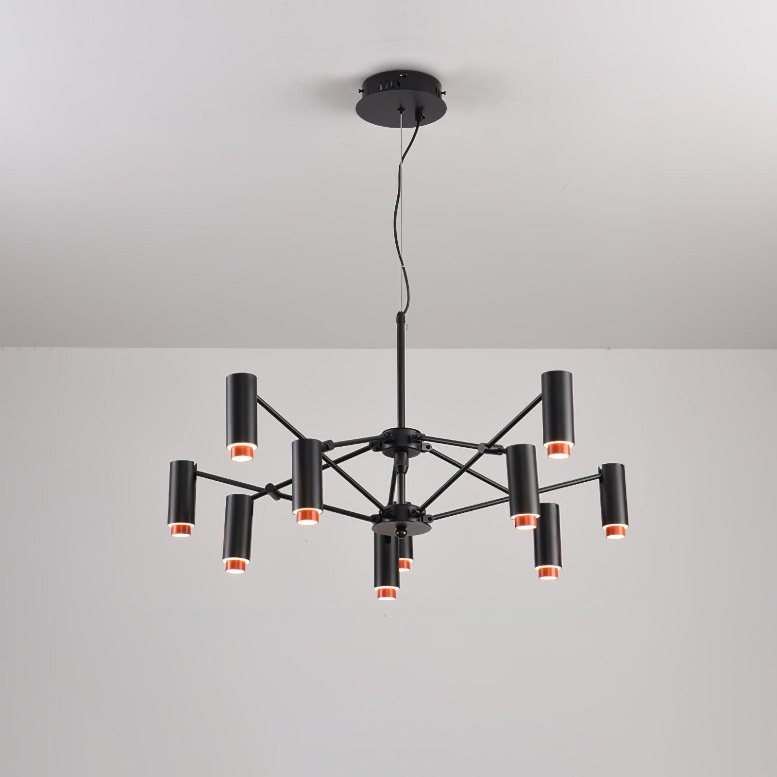 Modern Multi Head LED Pendant Light Adjustable Industrial Black and Red Chandelier