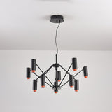Modern Multi Head LED Pendant Light Adjustable Industrial Black and Red Chandelier