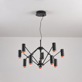 Modern Multi Head LED Pendant Light Adjustable Industrial Black and Red Chandelier