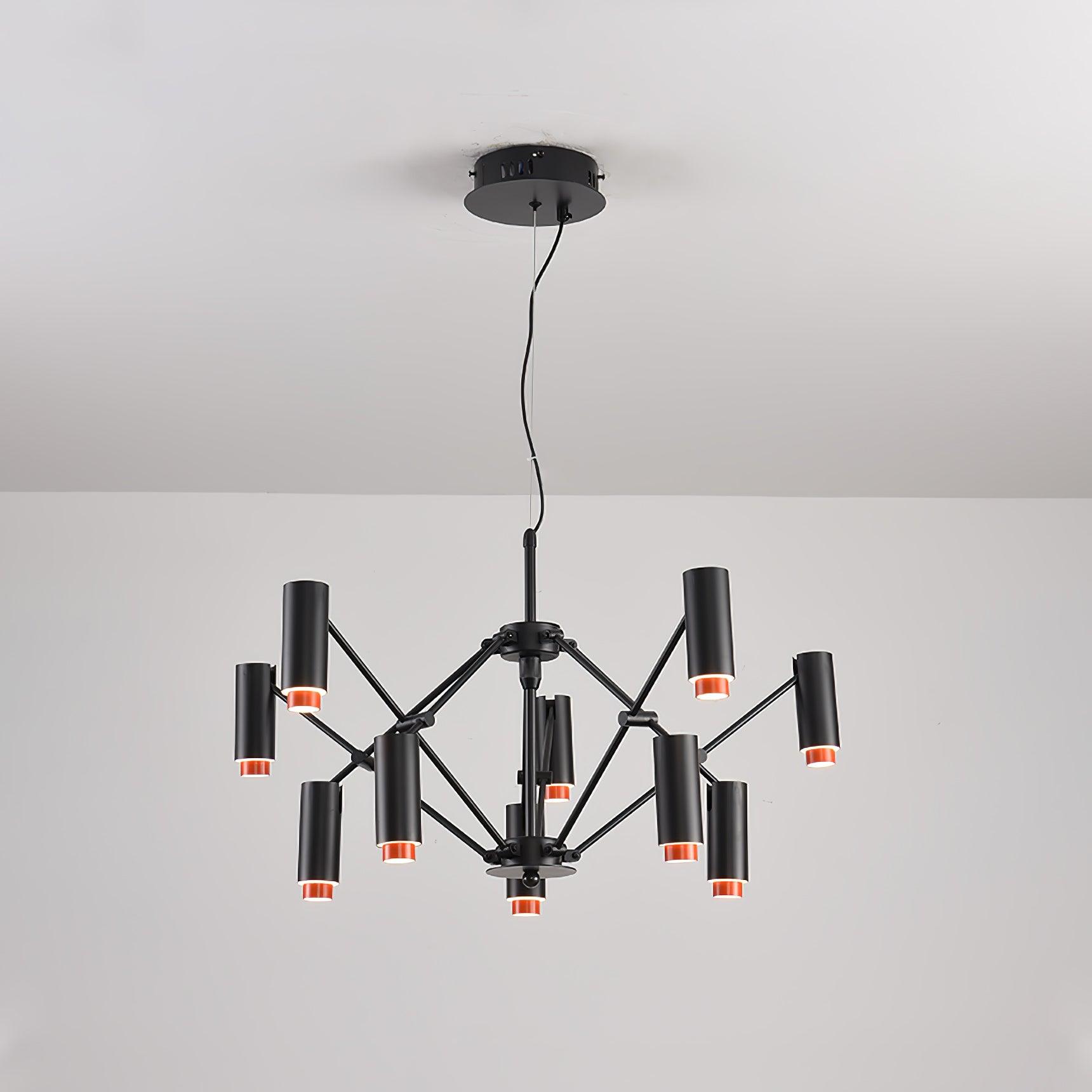Modern Multi Head LED Pendant Light Adjustable Industrial Black and Red Chandelier