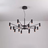 Modern Multi Head LED Pendant Light Adjustable Industrial Black and Red Chandelier