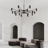Modern Multi Head LED Pendant Light Adjustable Industrial Black and Red Chandelier