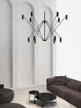 Modern Multi Head LED Pendant Light Adjustable Industrial Black and Red Chandelier