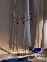 Modern Multi Head LED Pendant Light Adjustable Industrial Black and Red Chandelier
