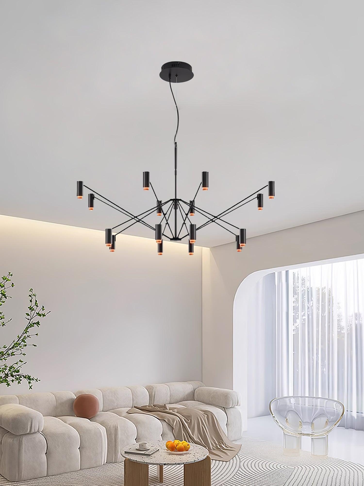 Modern Multi Head LED Pendant Light Adjustable Industrial Black and Red Chandelier